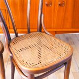 Set of 3 bistro chairs in wood and canework signed J. Kohn, Made in Austria, 20th century