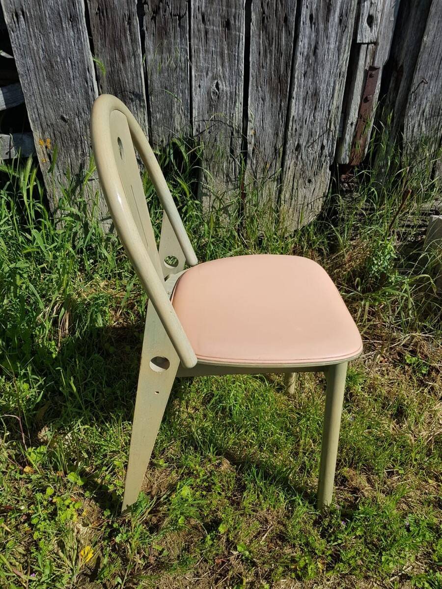 Antique baumann chair, argos model, green wood + light beige seat, 80