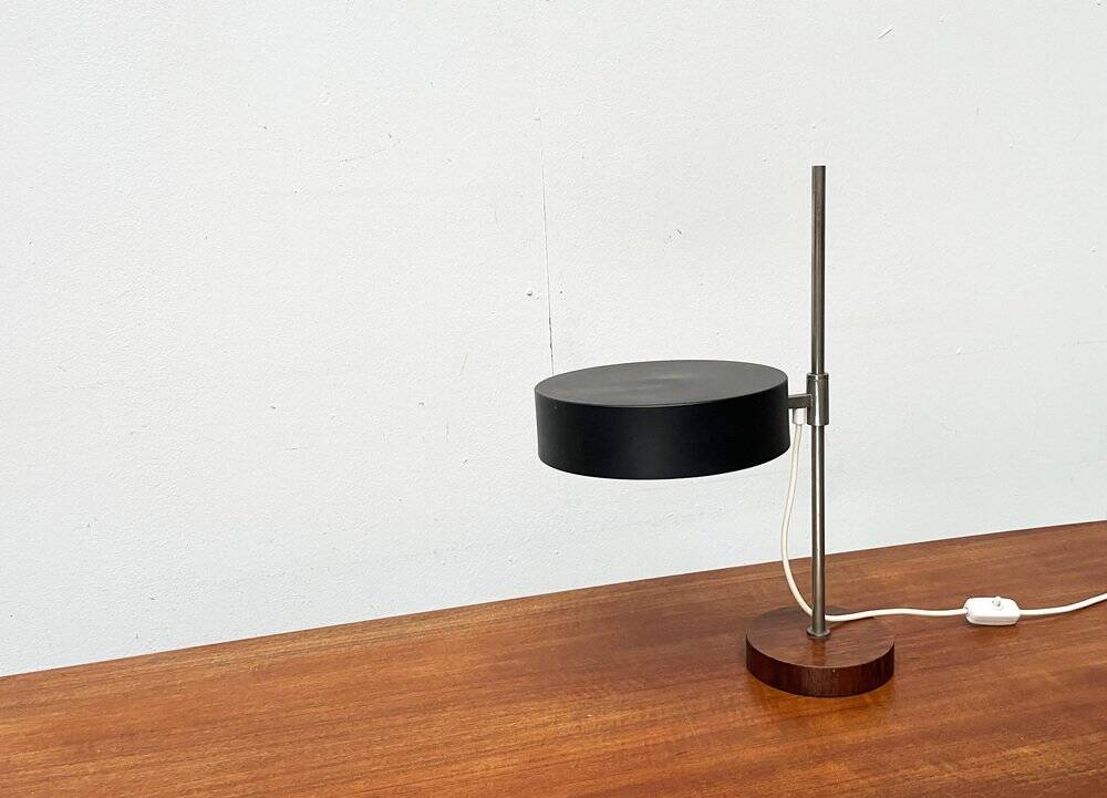 Mid-century minimalist table lamp with a teak veneer base, 1960s.