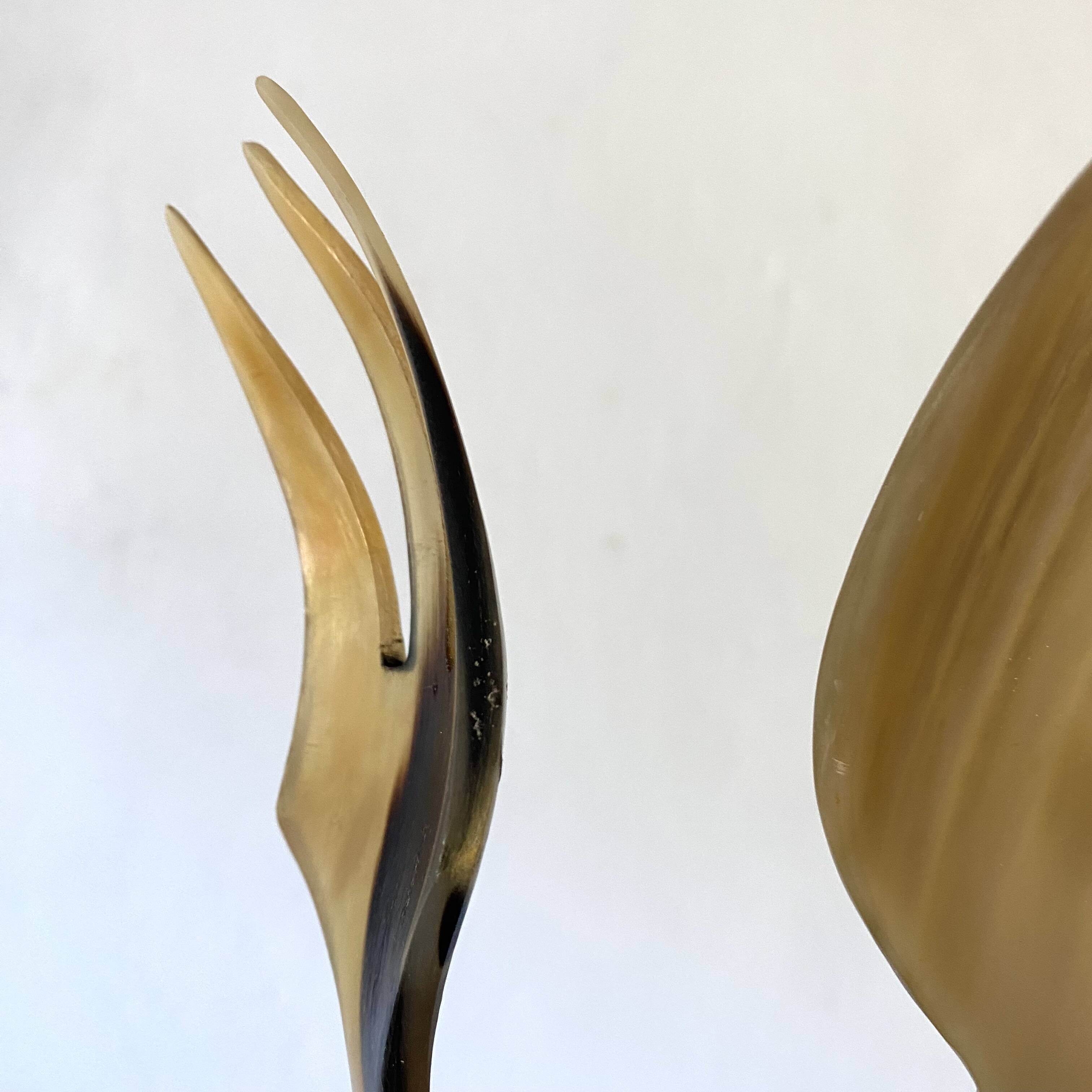 Wooden and horn salad servers