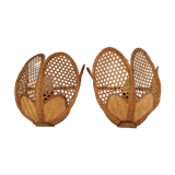 Pair of vintage 1960 wicker wall lamps and cannage half flower shape