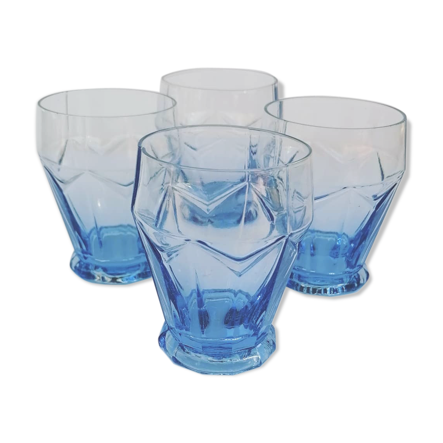 Old glacier blue glasses in faceted glass, vintage 60