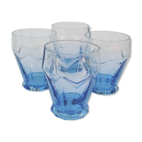 Old glacier blue glasses in faceted glass, vintage 60
