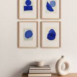 Collection of 4 abstract paintings on paper - klein blue - signed eawy