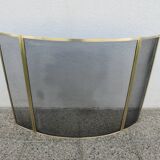 Brass fireplace screen, minimalist, curved, French work, 1970