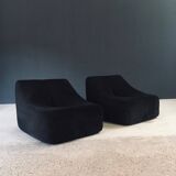 Mid-Century Modern French Corduroy Lounge Chairs, 1970s, Set of 2