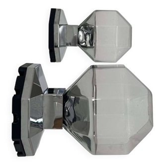 Pair of vintage chrome and glass wall lights by Motoko Ishii for Staff Leuchten 1970