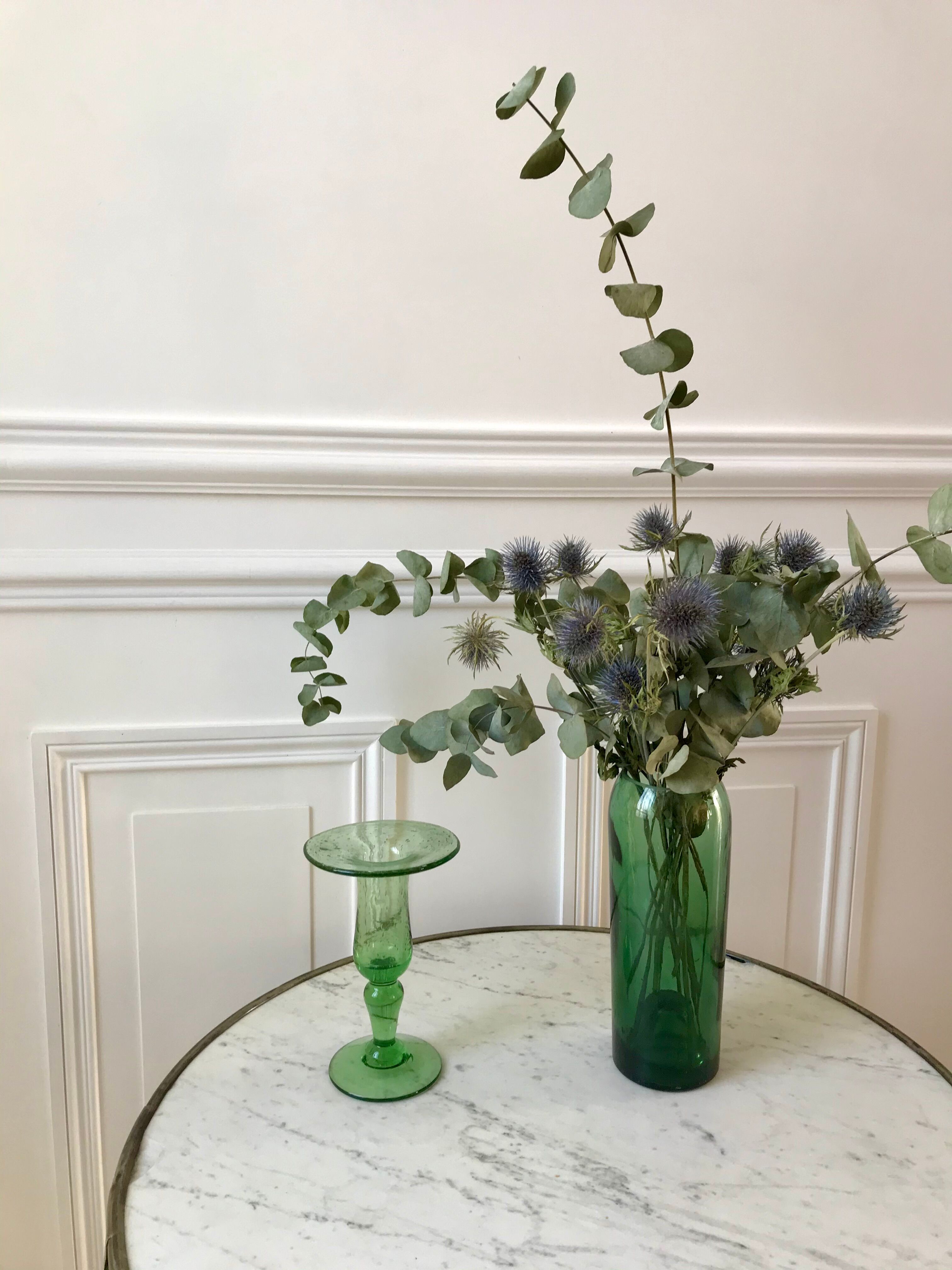 Biot bubble glass candle holder signed green years 60-70