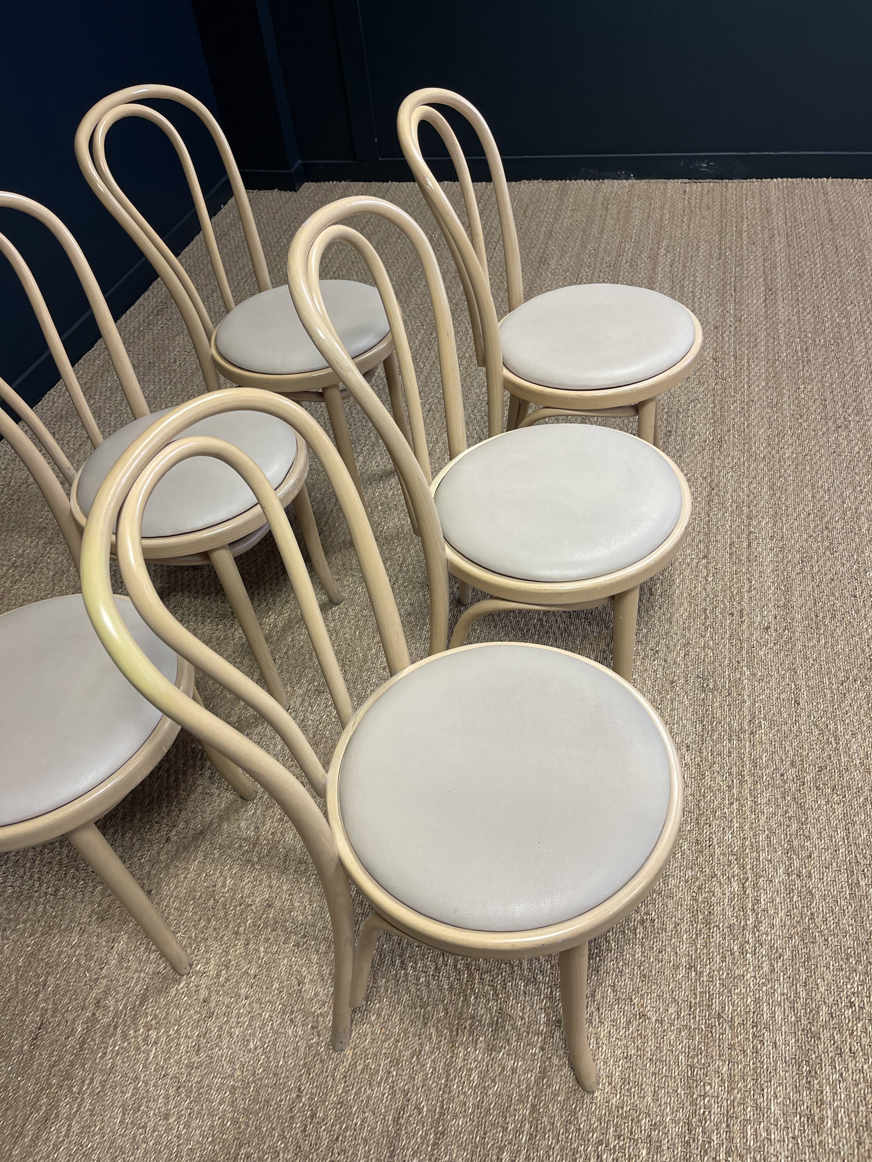 Set of 6 Thonet type bistro chairs light curved wood & Skaï GO IN Germany