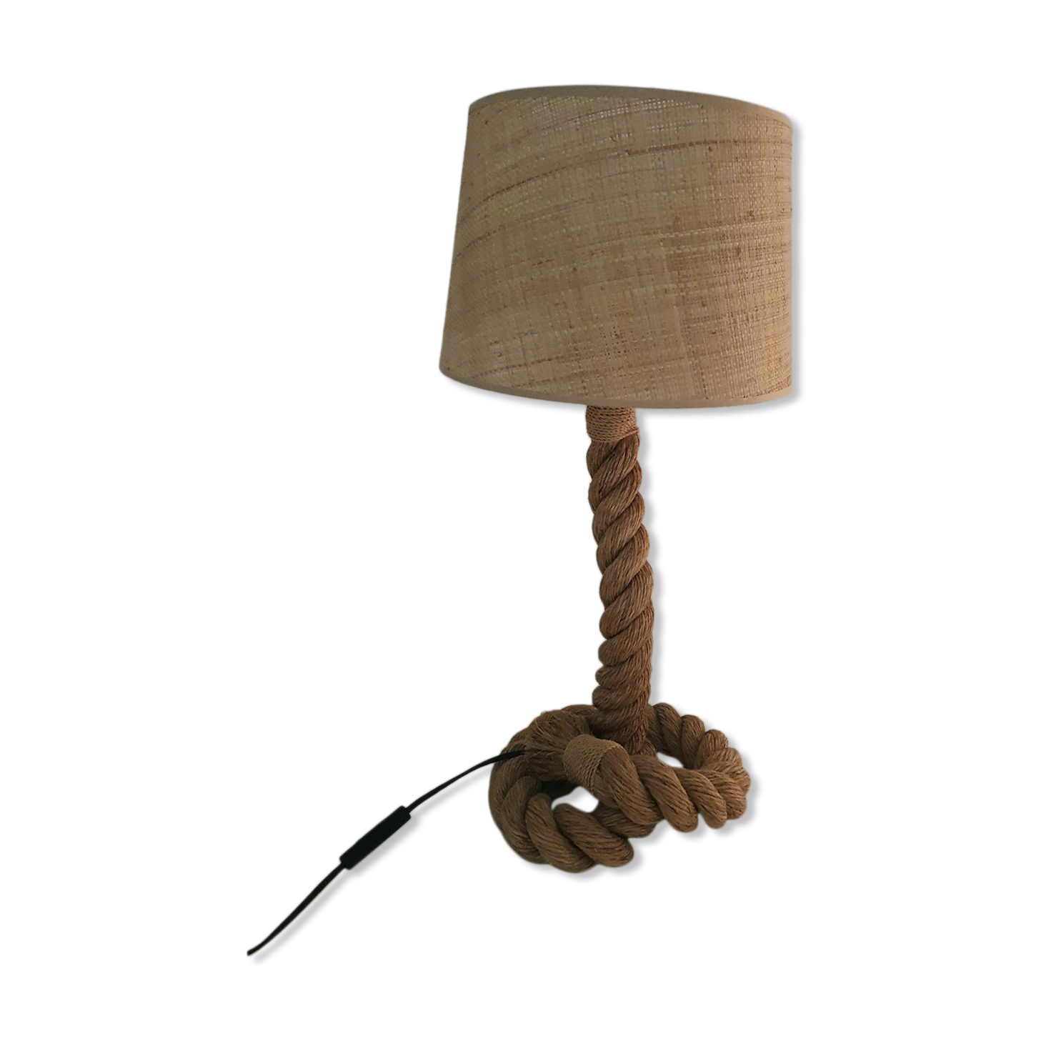 Craft rope lamp with lampshade in raffia 60s-70s