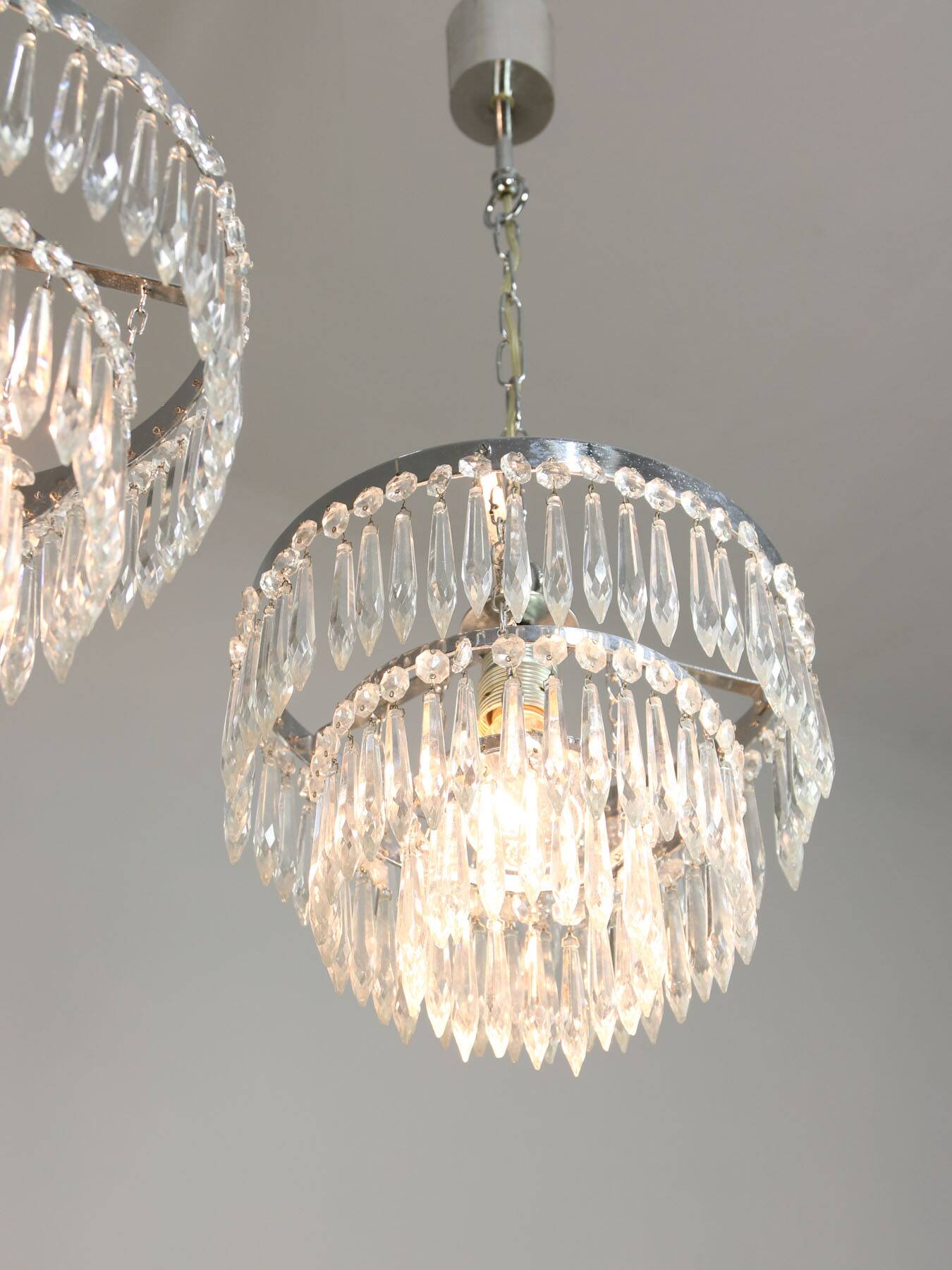 Vintage Italian Crystal & Chrome Chandelier, 1970s