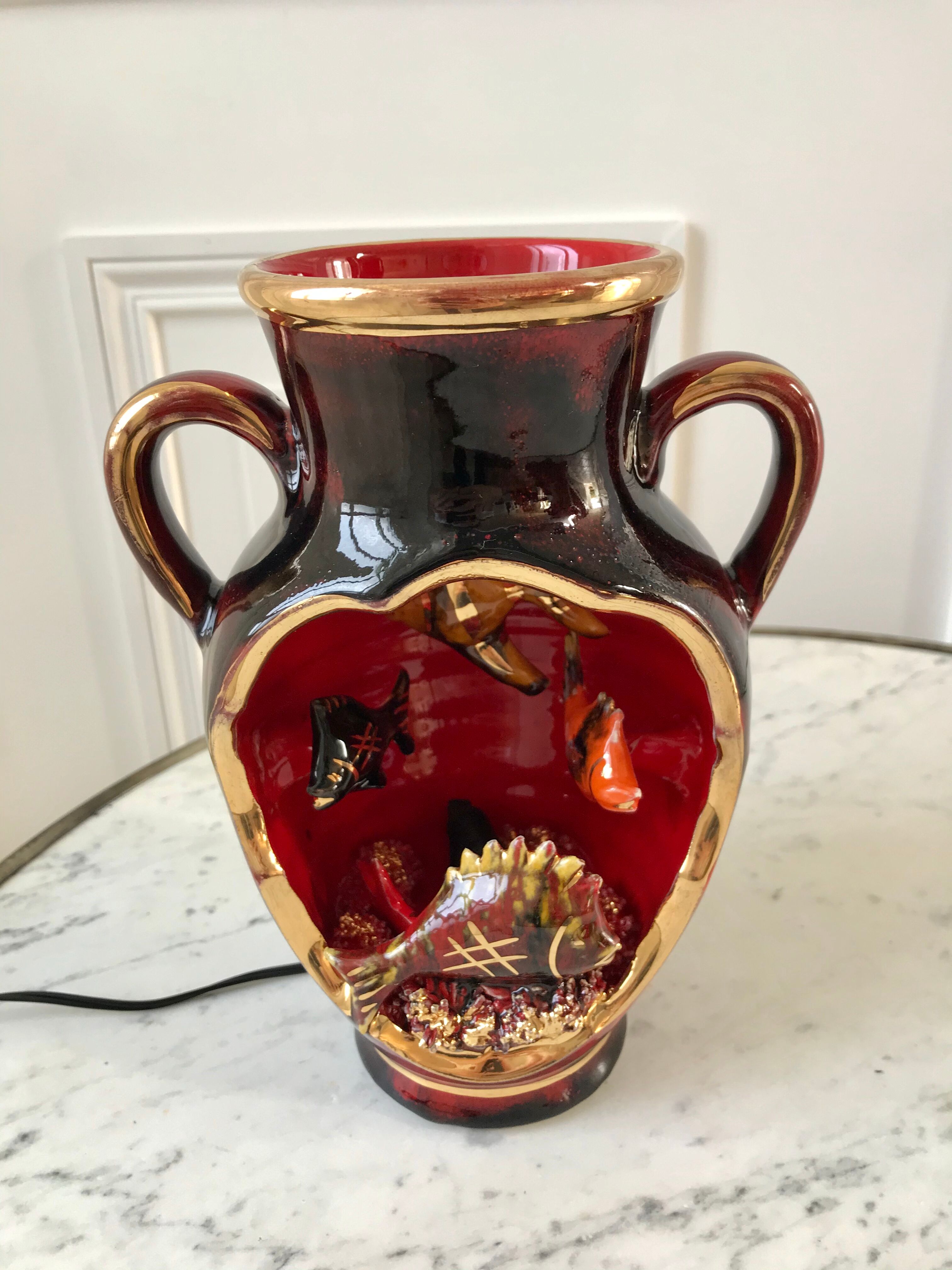 Lamp Vallauris fish handle corals 70s bulb provided