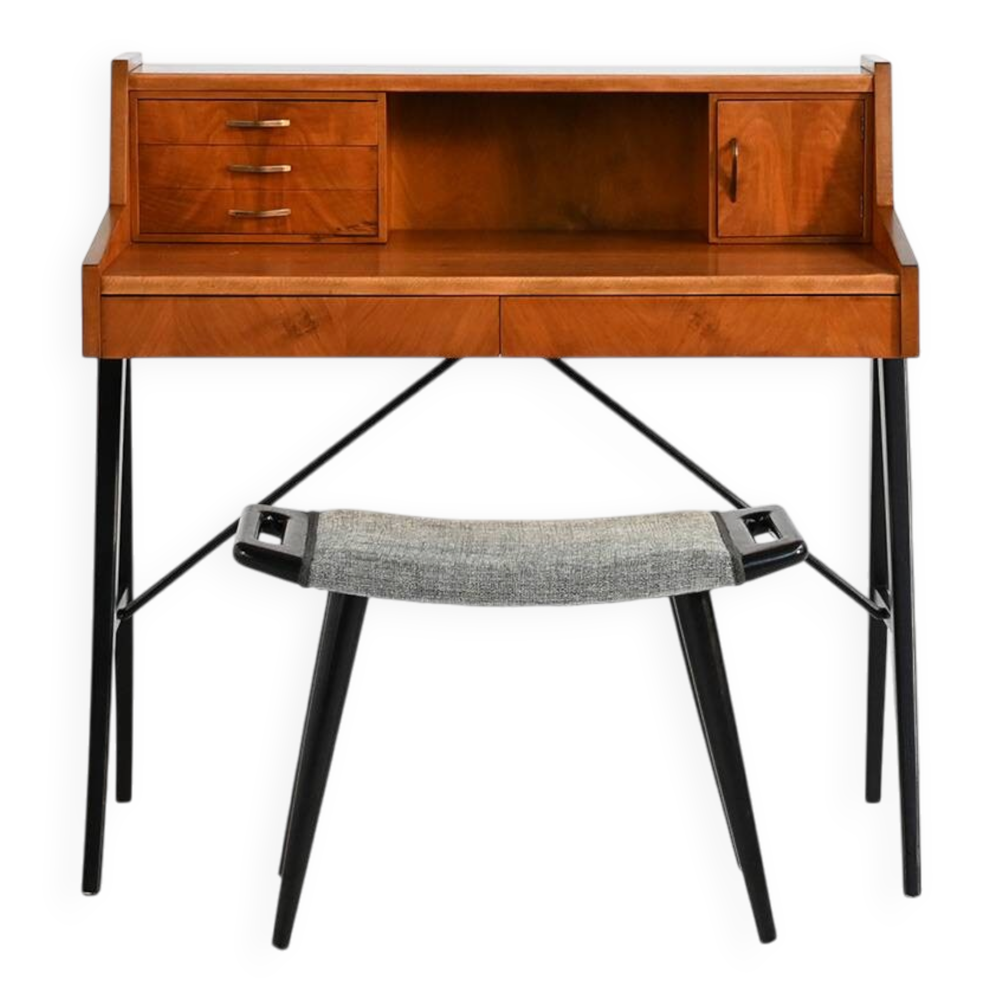 Mid-century walnut desk with black legs, 1950s/1960s