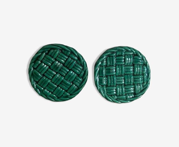 Paire de dessous de plat barbotine cannage vert