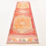 3x11 Tile Red Turkish Runner, Handmade Wool Runner Rug, 96x337Cm