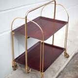 Vintage service, rolling bar, table, wheeled service, golden metal service, folding service