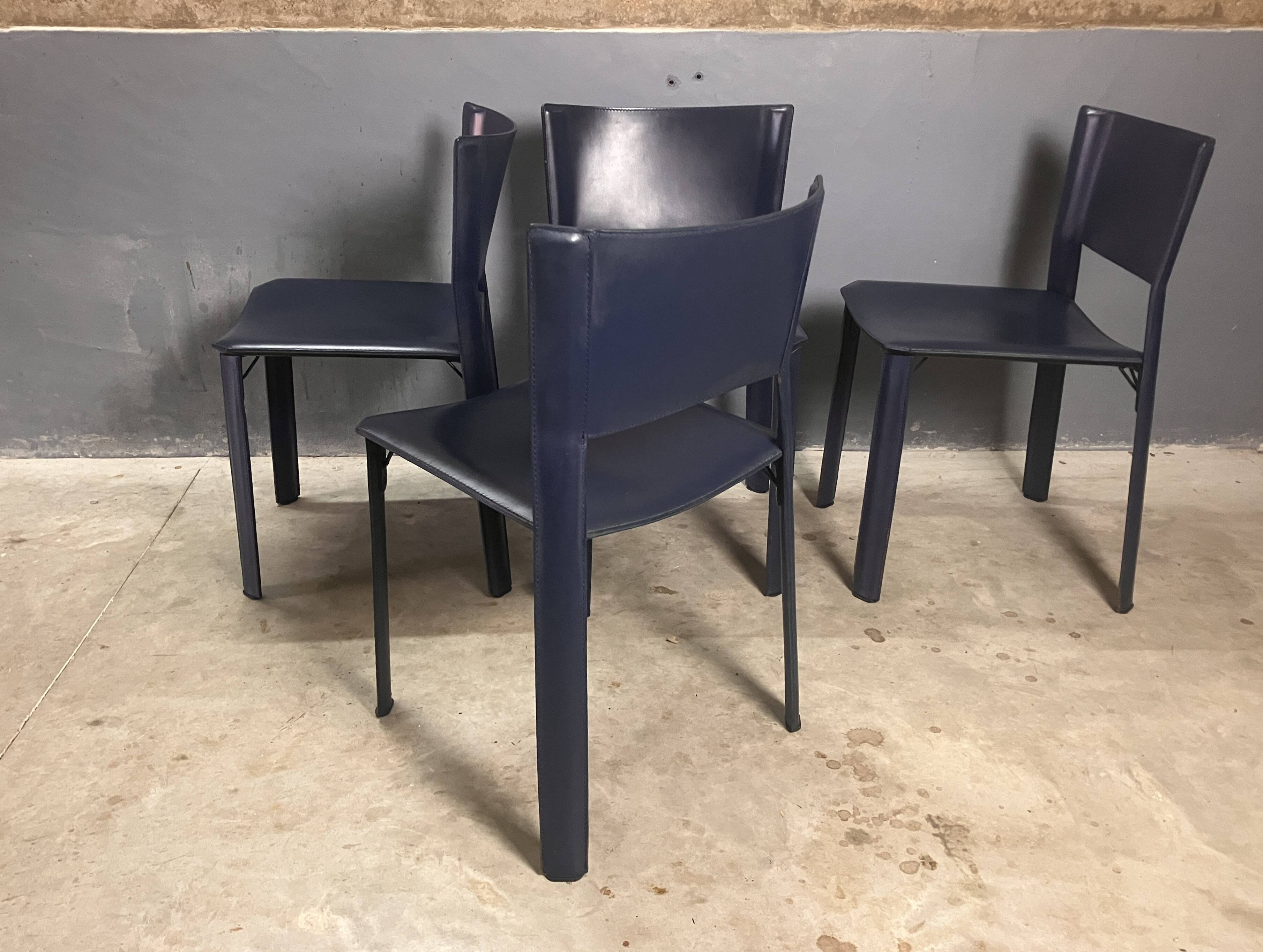 CHairs leather blue Italian Design Giancarlo Vegni