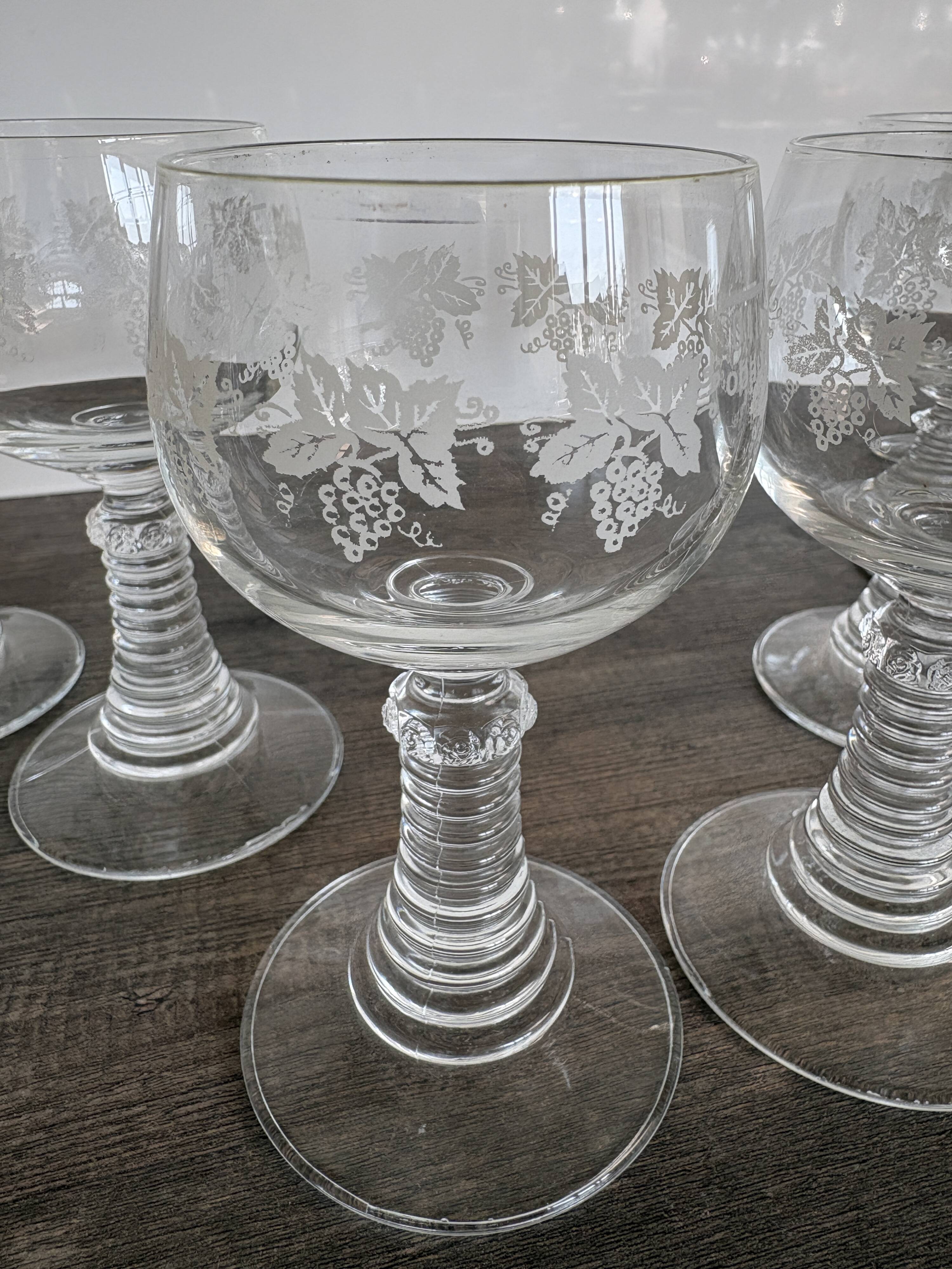 Set of 6 vintage Alsace wine glasses - Vines & Roses