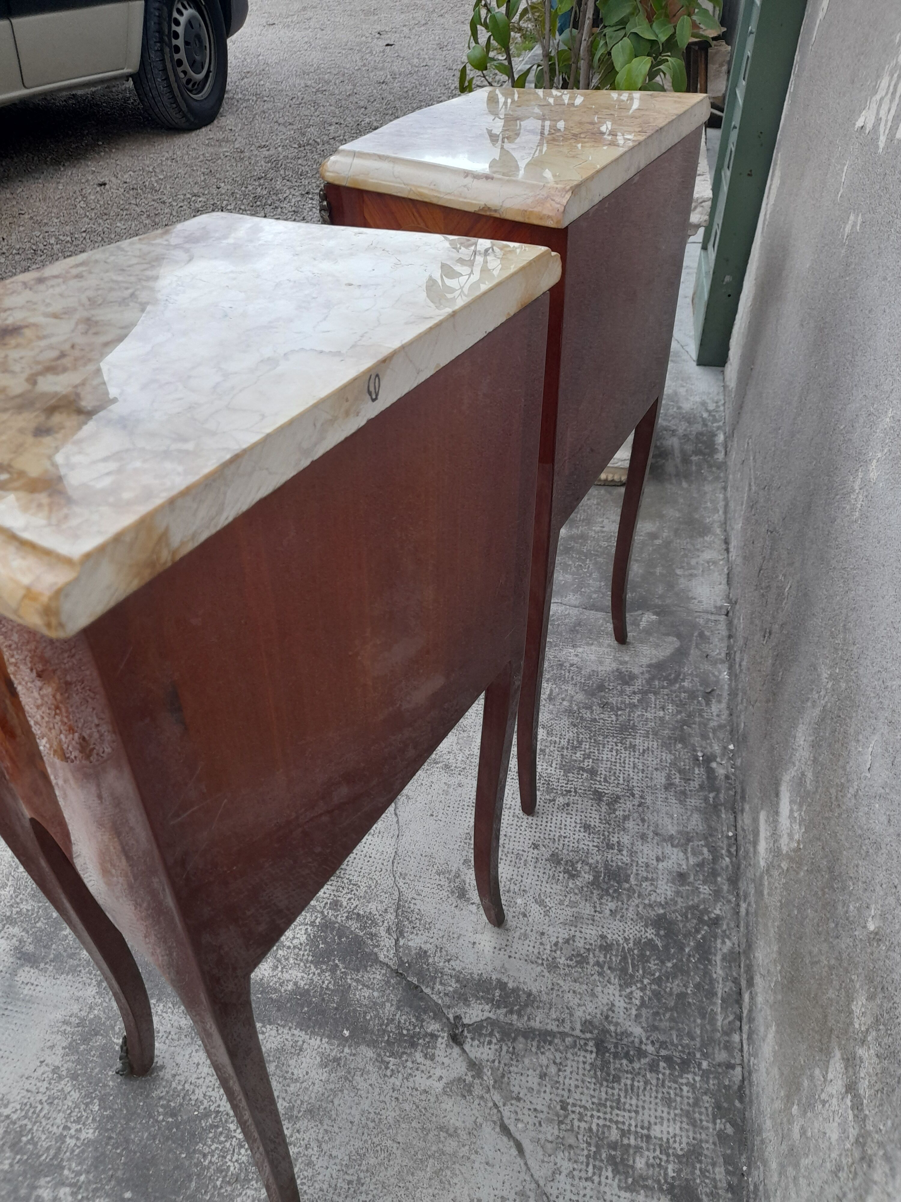 Pair of Louis XV style bedside tables in Marquetry