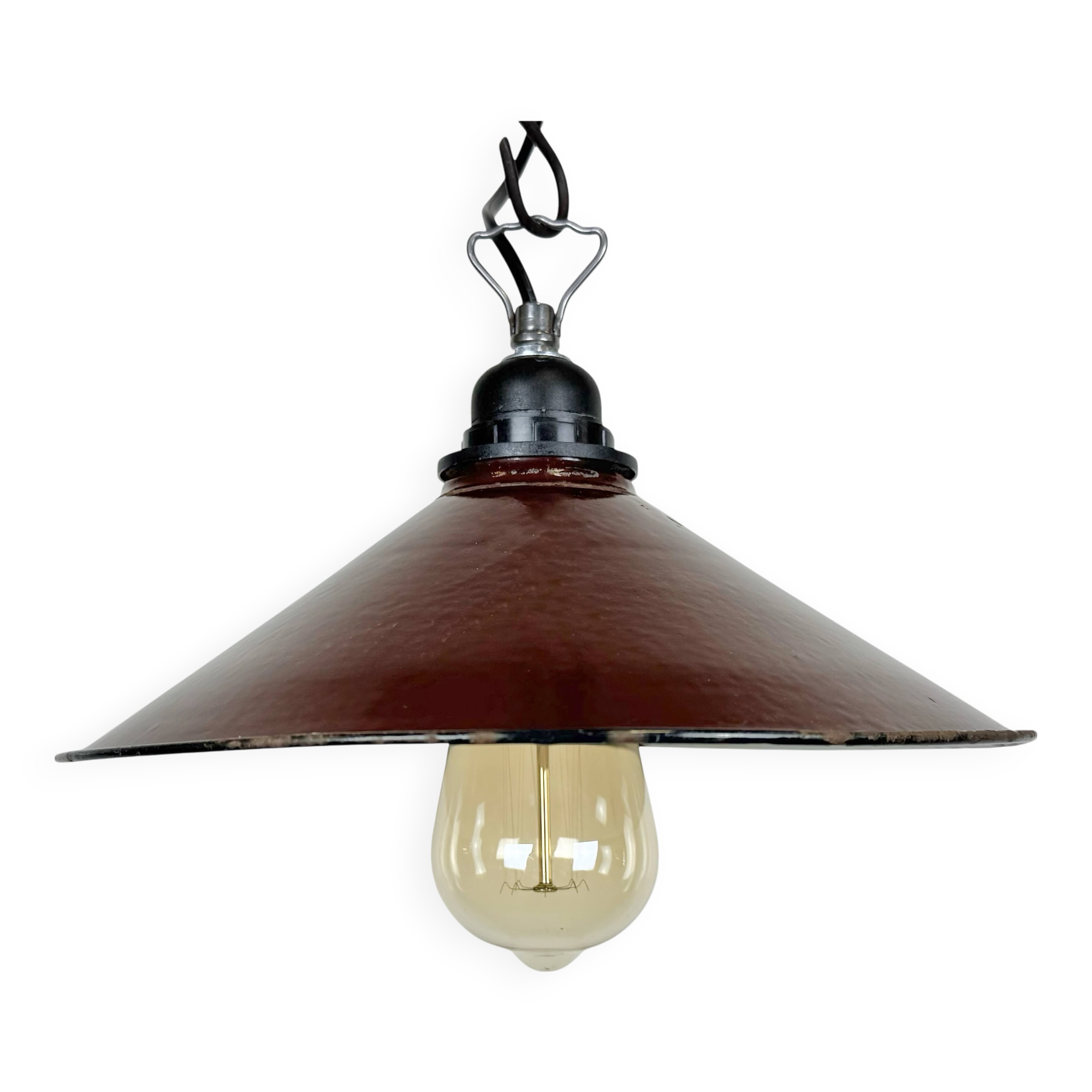 Industrial Dark Red Enamel Factory Pendant Lamp, 1960s