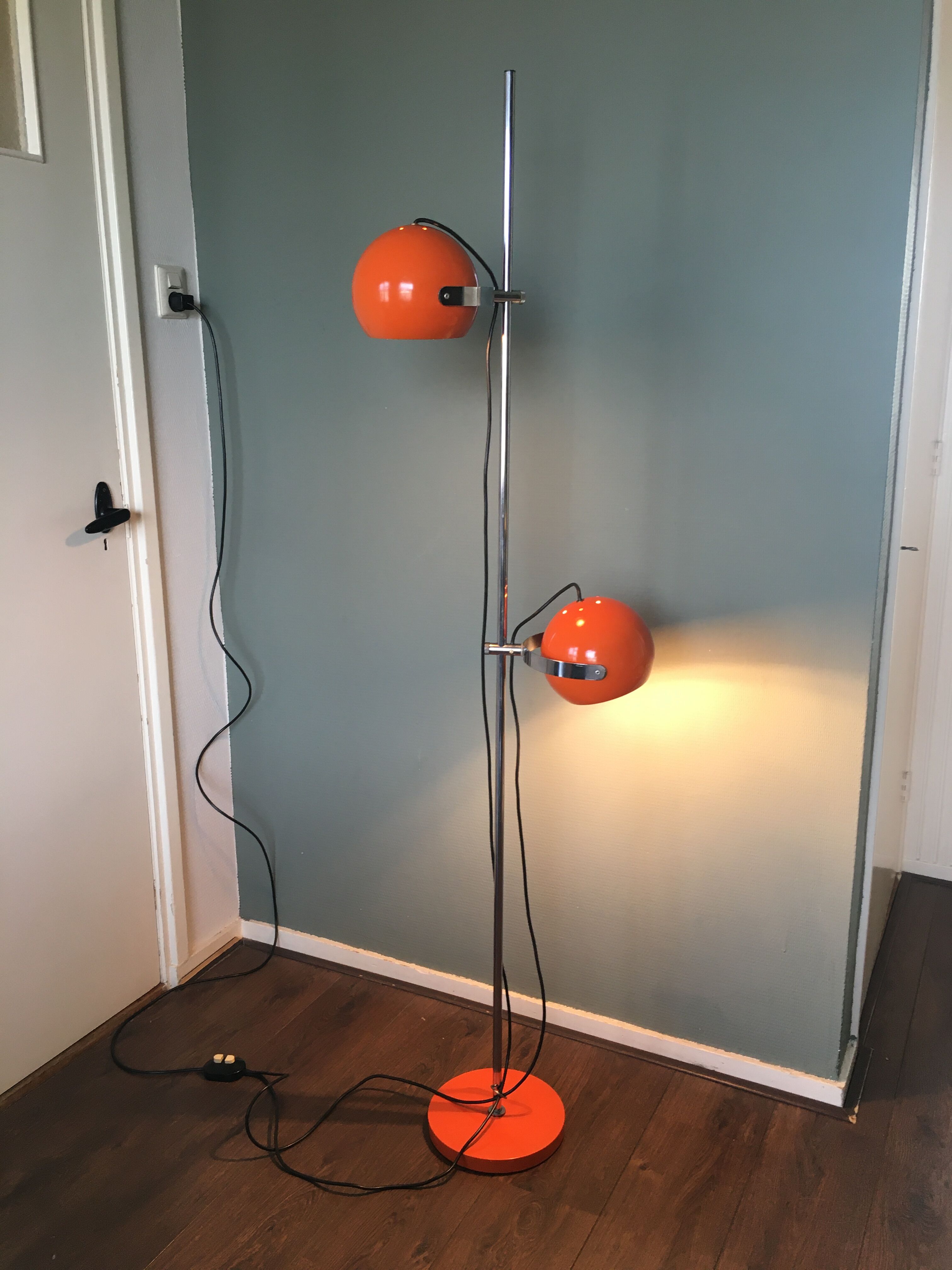 Chrome plated and orange steel floor lamp, 1960s