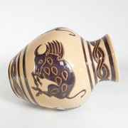 Vintage Ceramic Vase with Brown Bulls and Bands