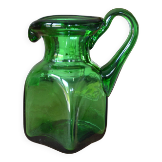 Handcrafted green glass pitcher from Spain
