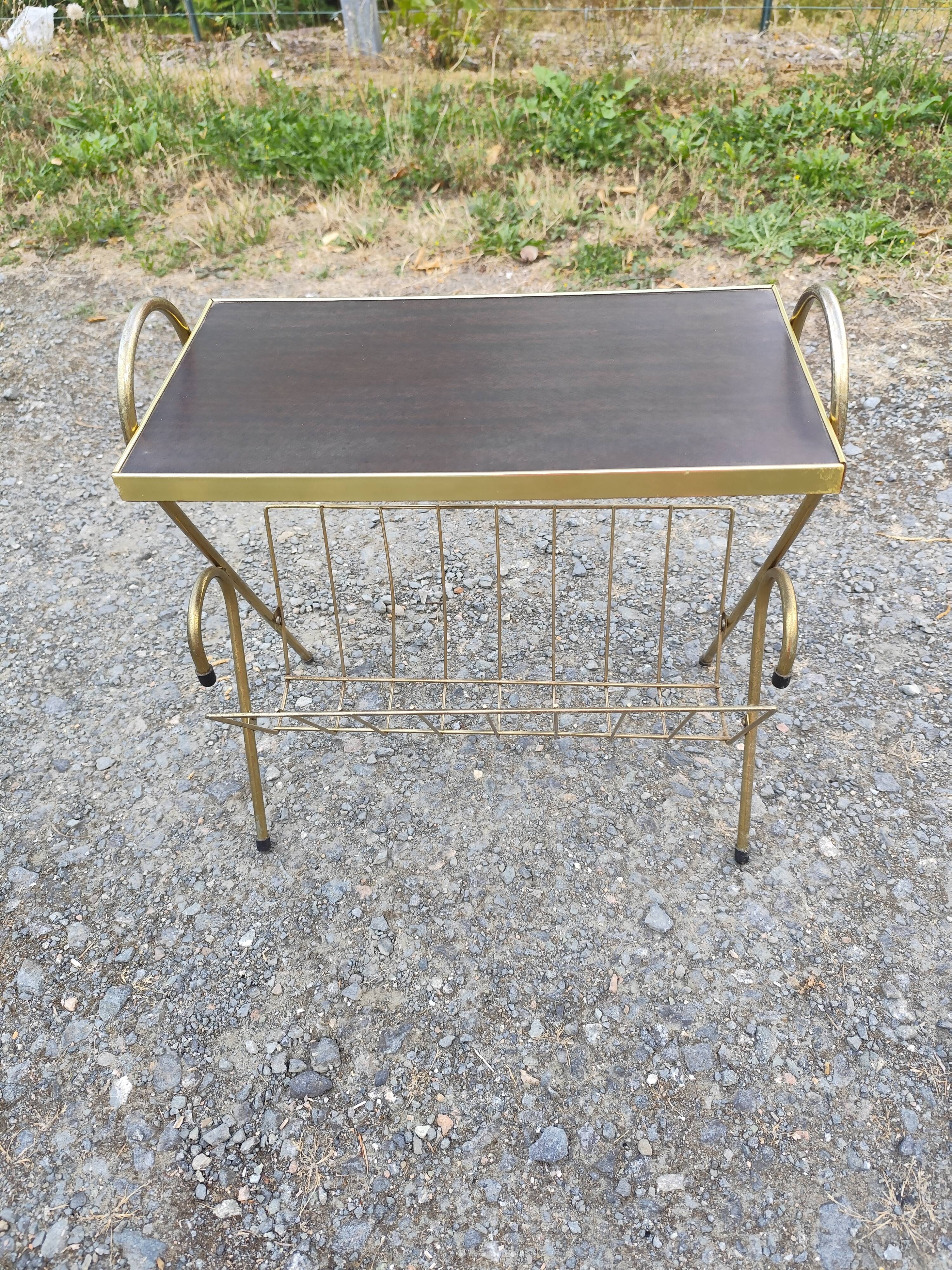 Magazine and document rack, Formica, chrome, gold finish