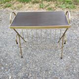 Magazine and document rack, Formica, chrome, gold finish