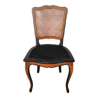 Cane and black velvet chair