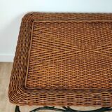 Rattan and wrought iron coffee table