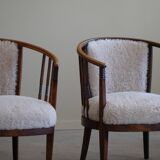 Pair of Danish armchairs in beech, reupholstered in lambswool, Art Nouveau, 1900s.