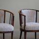 Pair of Danish armchairs in beech, reupholstered in lambswool, Art Nouveau, 1900s.