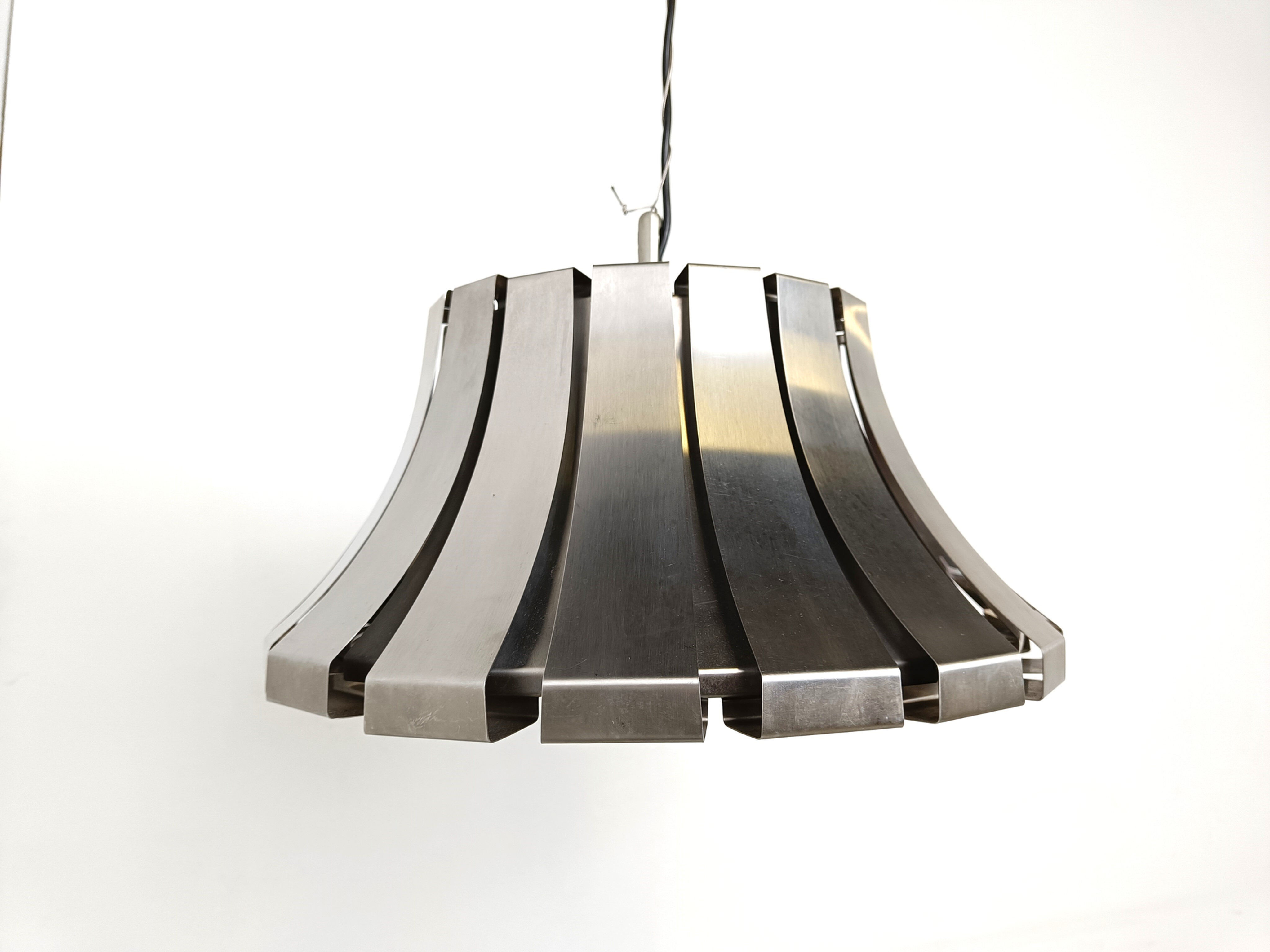 Mid-century steel suspension lamp by E. Martinelli for Martinelli Luce