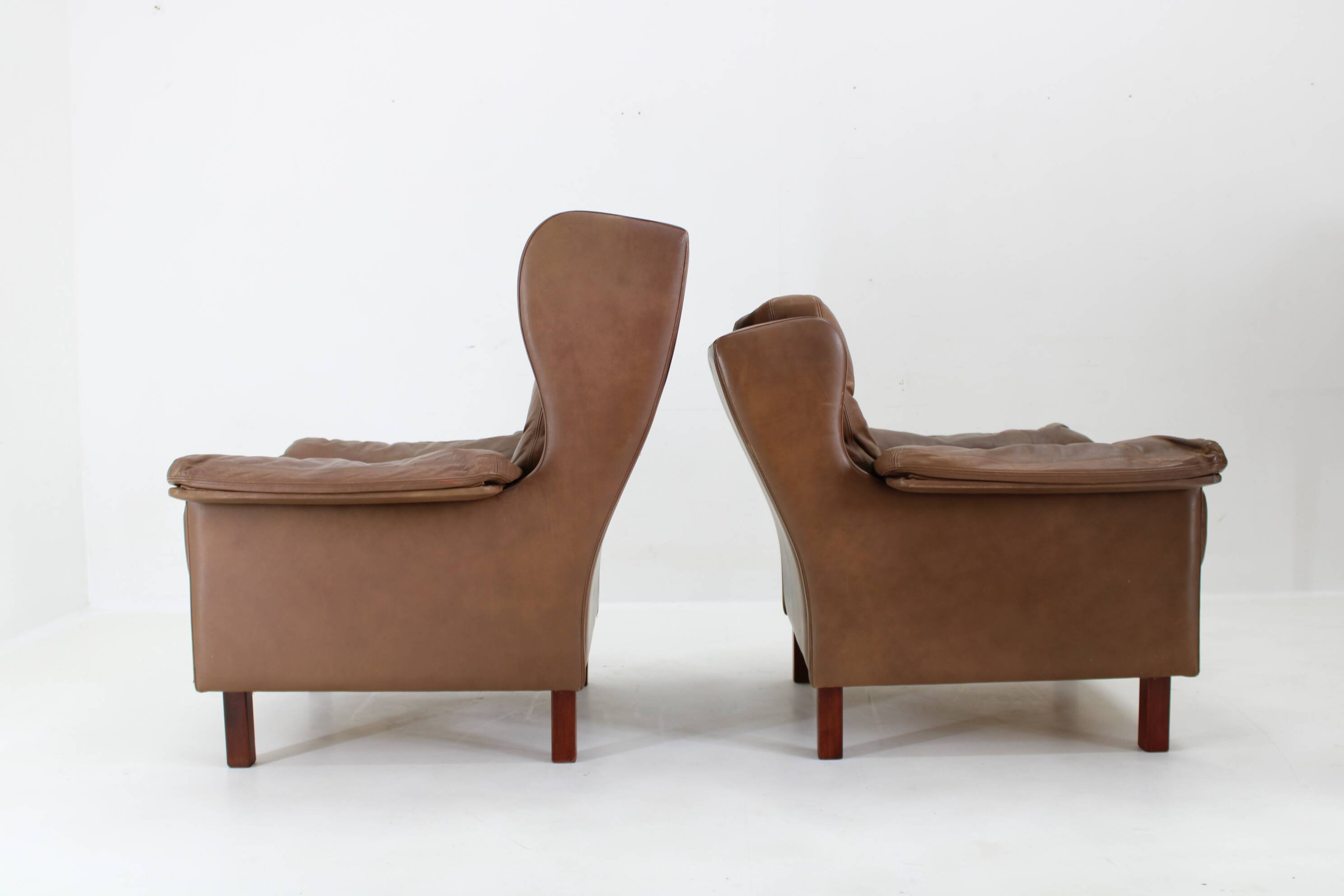 1970s Pair of Brown Leather Armchairs, Denmark
