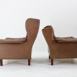 1970s Pair of Brown Leather Armchairs, Denmark