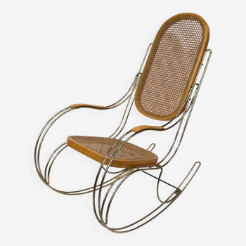 Vintage brass curved wooden rocking chair design