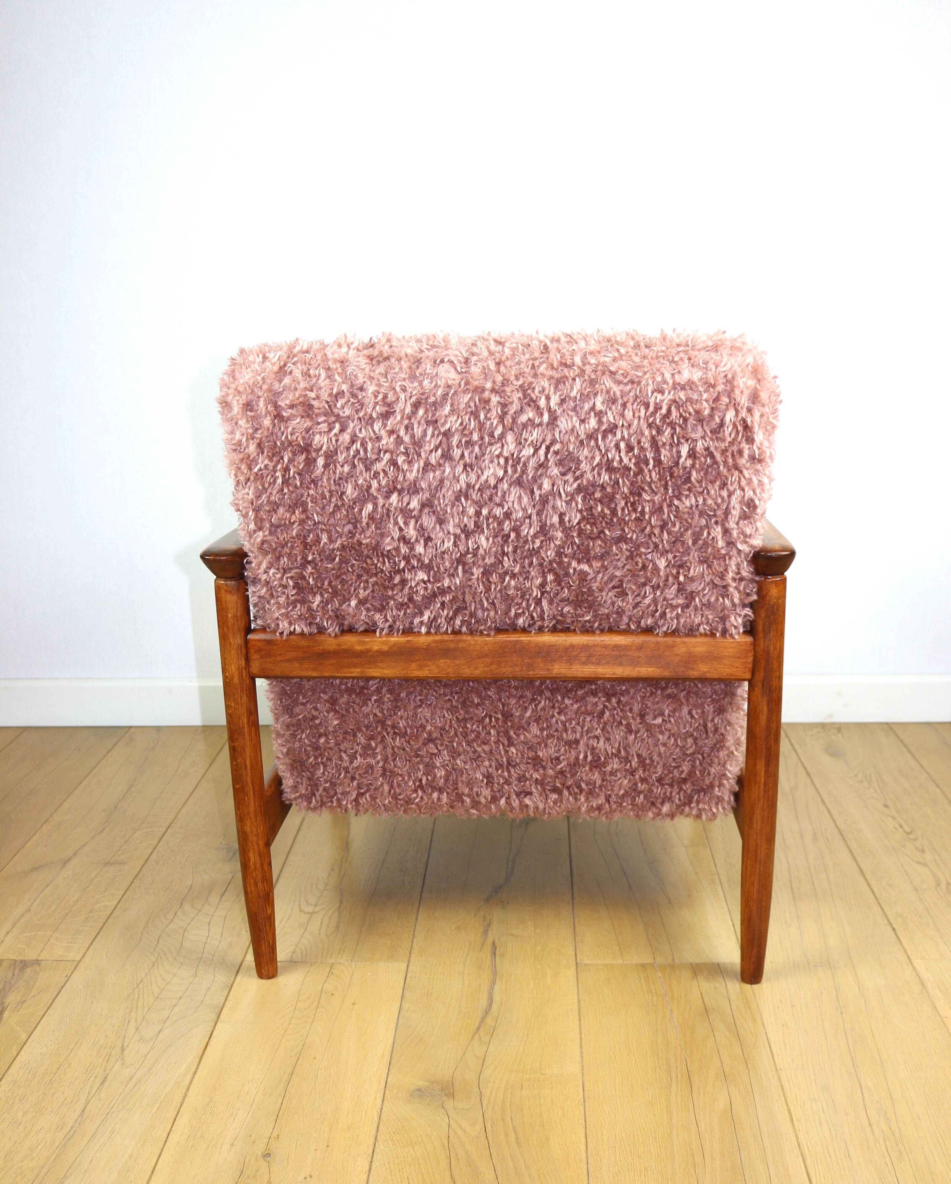 GFM-142 armchair designed by Edmund Homa from the 70s, pink long hair - 2 pieces available