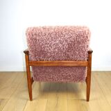GFM-142 armchair designed by Edmund Homa from the 70s, pink long hair - 2 pieces available