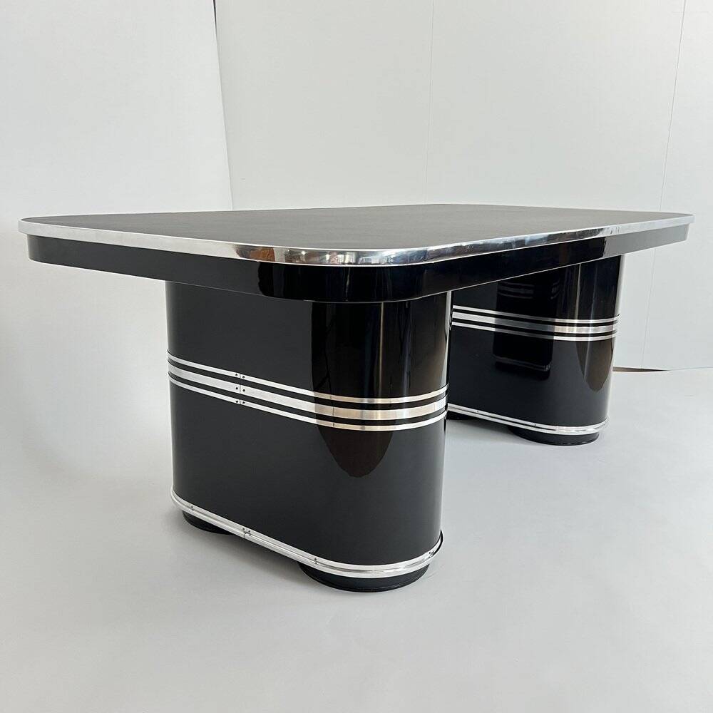 New York Desk in Black Lacquered Metal & Linoleum from Mauser, Germany, 1950
