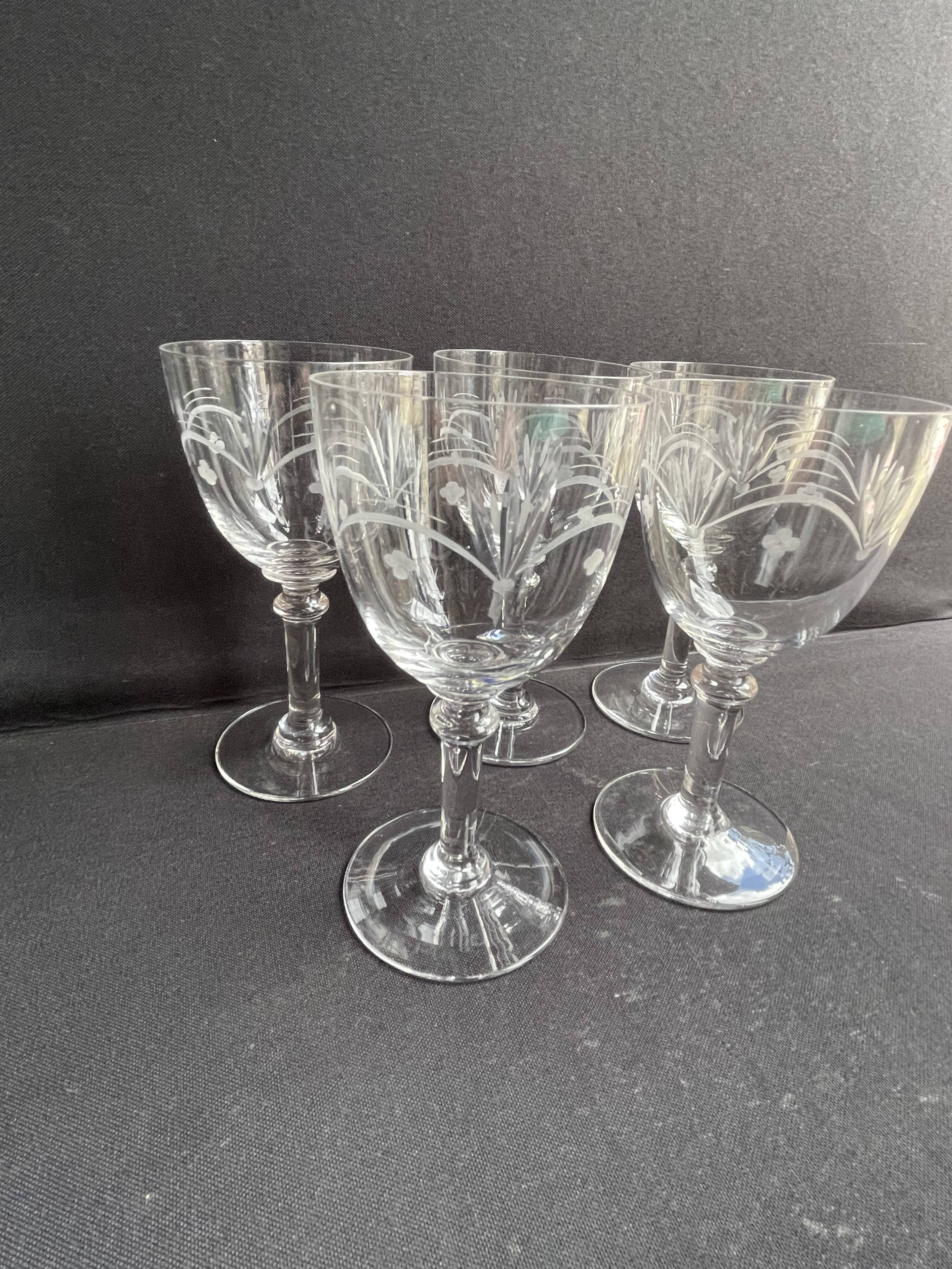 5 Blown, cut and engraved crystal water glasses