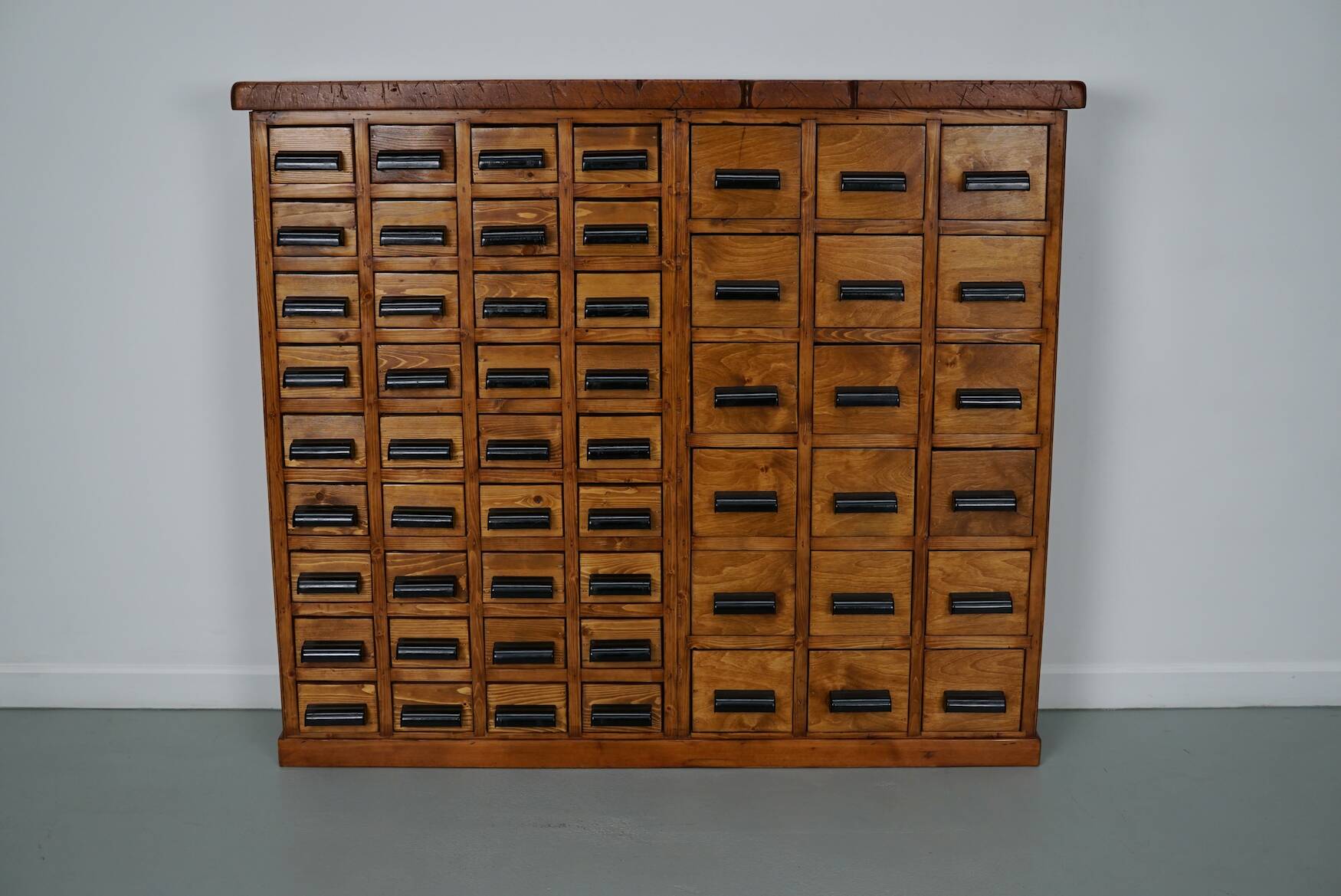 Dutch industrial apothecary cabinet in beech/pine, circa 1950s