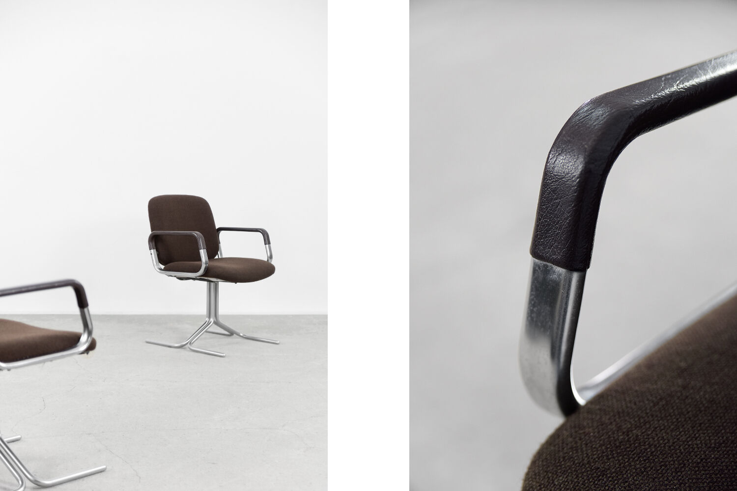 Mid-Century Modern Vintage Brown Aluminum German Chairs by Mauser, 1970s, Set of 2