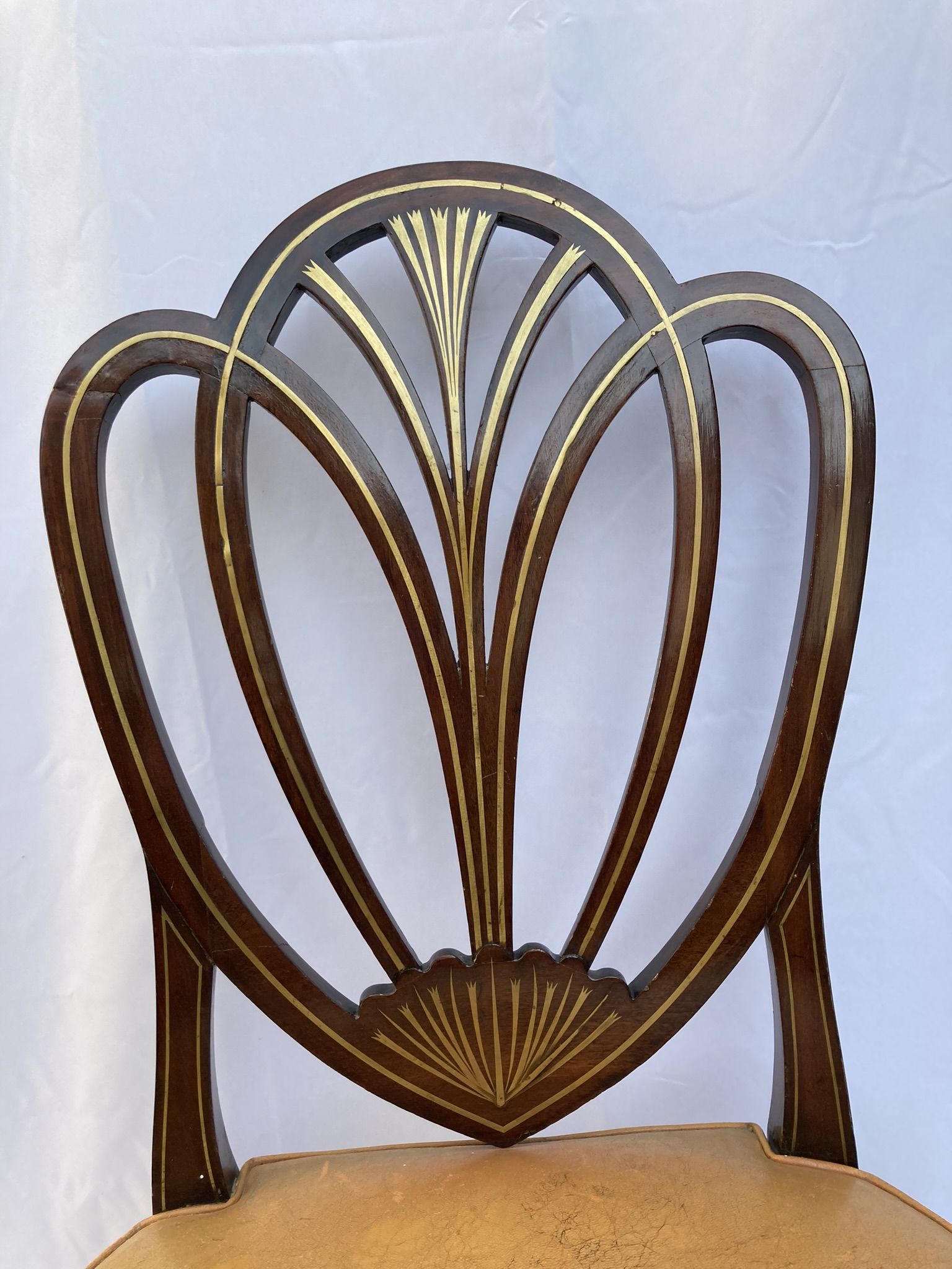 Series four English chairs Hepplewhite mahogany leather early twentieth century