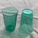 7 water glasses in green glass advertising vintage Lesieur oil