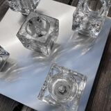 Brushed metal ceiling light and glass globes, 5 halogen candles