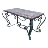 Vintage 1960s wrought iron and marble coffee table