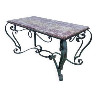Vintage 1960s wrought iron and marble coffee table