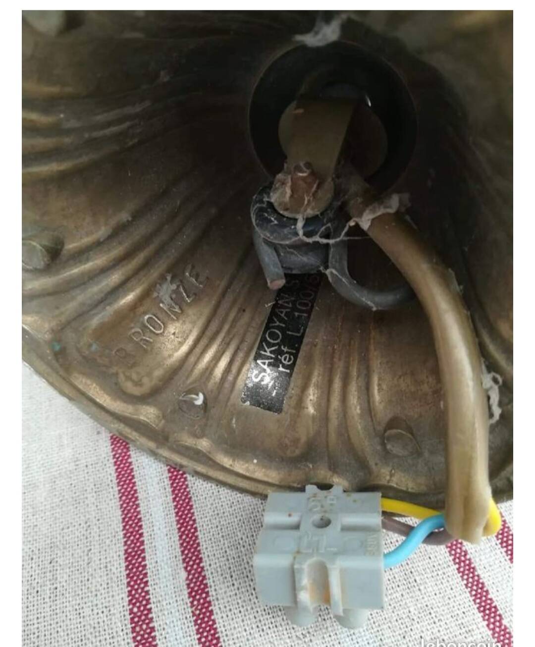 Lustre with 5 branches in bronze and grey, Gustavo style, lampshade in toile de Jouy.