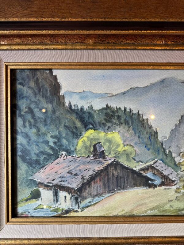 Tableau ancien Paysage de ferme de montagne années 50/70